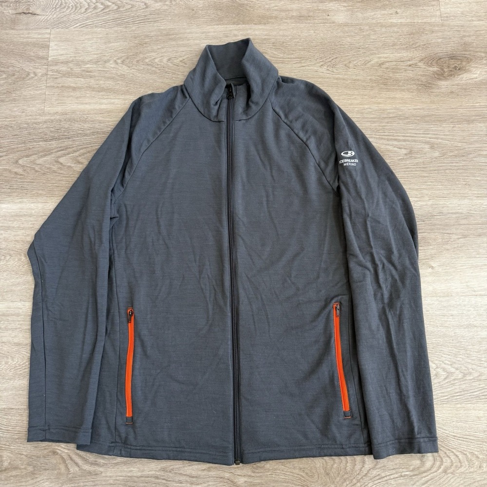 Icebreaker Merino Wool Full Zip Gray Orange GT Jacket Mens M Medium Trail Hiking